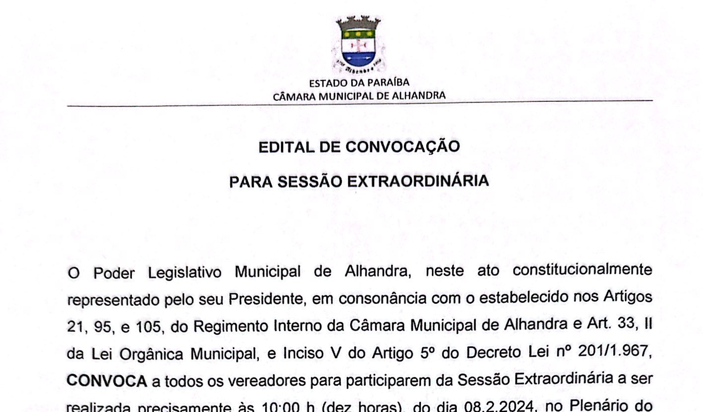 CONVOCAÇÃO PARA SESSÃO EXTRAORDINÁRIA